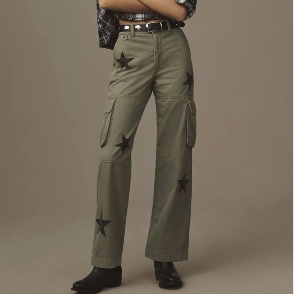 Pistola Womens Green Addie High Rise Cargo Trousers Royal Honor Stars Sz 30 - Picture 1 of 9